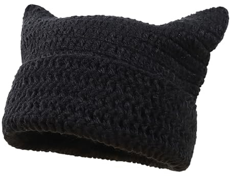 Sonnena Damen Mütze Katzenohren Mütze Strickmütze Wintermütze mit Katzenohren Beanie Mütze Katze Winter Warme Elastisches Winterhüte für Damen Frauen
