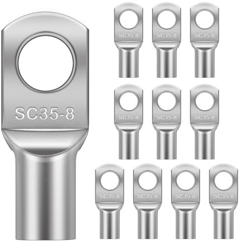 Flintronic 10Pcs Tinned Copper Terminals Connectors, SC35-8 Battery SC Ring Terminal Connectors Set, Battery Cable Ends Lugs, Bolt Hole Crimp Terminals Connector for Electric, Auto, Boat, Car