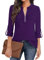 Gemulate Loose Long Sleeve Tops for Women Plus Size V Neck Blouse Womens Tunics Tops for Leggings Fashion Ladies 3 Quarter Sleeves T Shirt Dark Purple L