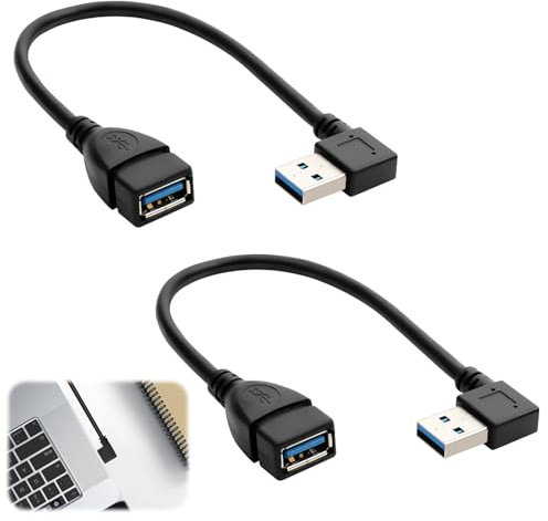 NGUIT 2 Pack SuperSpeed USB 3.0 Extension Cable 90 Degree Right Angle Male to Female Adapter Extender Cord Convertor Short Left and Right Angle Cable for PC Laptop TV PS4 USB Hubs, 20CM/8IN