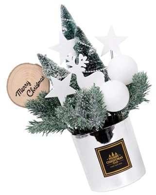 TEMOOUES Árbol de Navidad artificial pequeño para mesa, árbol de Navidad en maceta, decoración de plantas con bayas, piñas, decoración de mesa