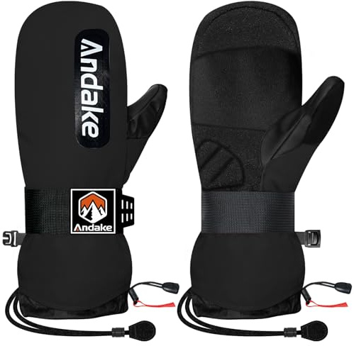 Andake Skihandschuhe für Herren Damen Jugendliche,Snowboard Handschuhe Warme wasserdichte Winddichte Winterhandschuhe Fäustlinge für Snowboarden Skifahren Wintersport im Freien (Schwarz S)