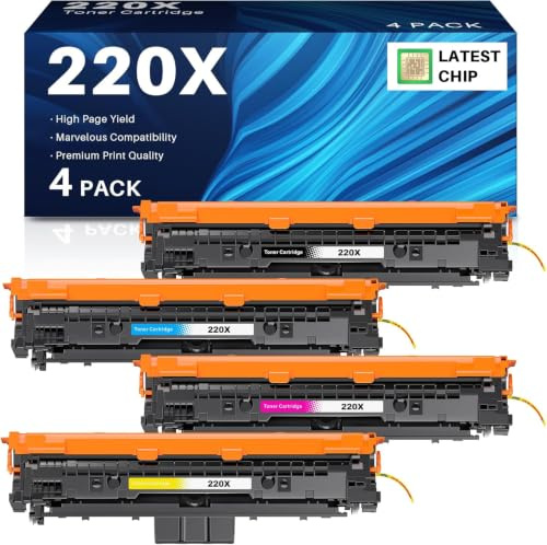 INK4U 220X Toner (Mit Chip) Kompatibel für HP 220X 220A Toner für Color LaserJet Pro 4202dn 4302fdn MFP 4302dw 4302fdw 4202dw 4202dn 4302fdn Drucker (4er Pack, W2200X W2201X W2202X W2203X)