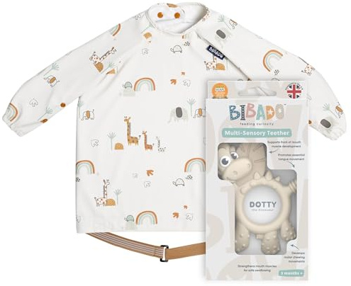 Bibado - Dotty the Dinosaur Teething Toys, Fawn - Multi-Sensory Teether - BPA Free Baby Toy - Strengthen Mouth Muscles & Learn Feeding - Dentist Approved - Baby Essentials & Baby Toys - 3 Months+