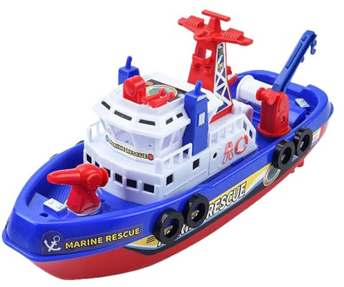 Hqunjikp Fire Rescue Boat Toy, Bath Boat Toy Electric, With Automatic Water Spray, Lights & Music, Exciting Battery-Powered Floating Toys, 23x11x8cm For Outdoor Pool, Beach & Indoor Bathtub Play