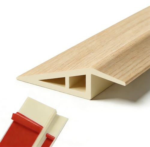 Rusoz Perfil Transición Suelo Desnivel, 1M Perfiles de PVC Tapajuntas Suelo Adhesivo para Diferencia Tapajuntas Suelo(Roble Blanco, 7mm a 10mm)