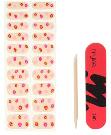 Mylee Gel Nail Wraps [Pucker Up] - 20 Pre-Cured Gel Stickers | Instant Mani, No Lamp Needed, Chip-Resistant, Glossy Finish, Lasts Up to 14 Days, Easy to Apply - Vegan & Cruelty-Free