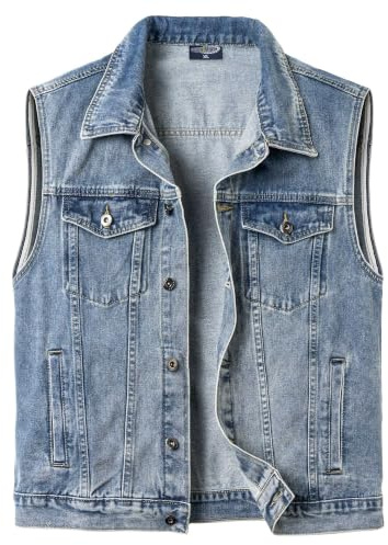 SUSHIMIAN Veste en Jean Sans Manche Homme Biker Gilet Multipoches Motard Gilet en Jean