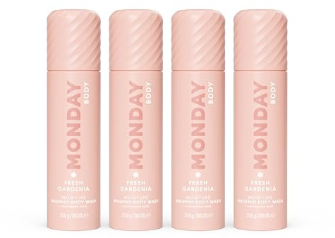 MONDAY Haircare MOISTURE Whipped Body Wash 4×265ml, Peaches & Cream scent with Hyaluronic Acid, for all skin types (Fresh Gardenia)