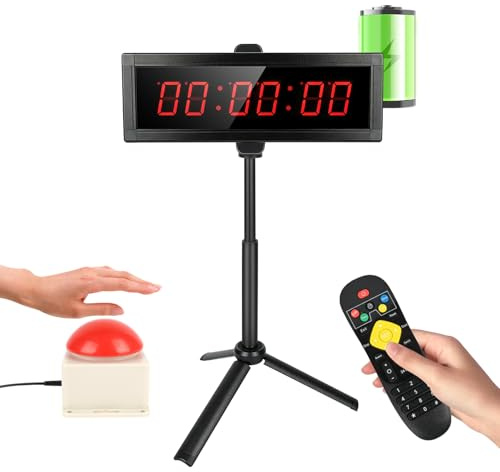 Mvellir Temporizador Gimnasio, Temporizador Digital con Botón Cronómetro, Control Remoto y Soporte, Cronometro de Fitness LED con Funciones Cronómetro/Cuenta Regresiva, 12/24H Reloj de Pared Digital