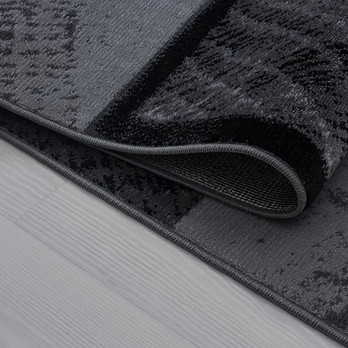 KADIMA DESIGN Teppich Kurzflor Kariert Modern Pflegeleicht Waschbar Strapazierfähig Langlebig Läufer Schwarz 80x300 cm Wohnzimmer Esszimmer Fußbodenheizung geeignet | INN