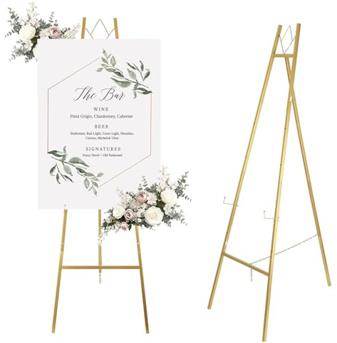 147cm Wedding Sign Stand, Adjustable Gold Metal Easel Stand for Display | Heavy Duty Floor Standing Sign Holder up to 45kg, for Welcome Signs Posters Art Event Display
