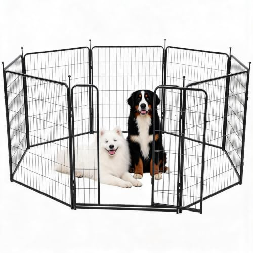 IDEALHOUSE Faltbares Hundegehege aus robustem Metall – Hundezaun & Welpenlaufgitter mit Tür, tragbar, Outdoor & Indoor, geeignet für Garten, Camping & Wohnmobil – 8 Paneele, 102 cm hoch – 32×40 Zoll