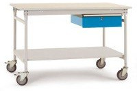 Manuflex BB5351.0002 Mobiler Arbeitstisch 1500 x 800 x 850 mm Melaminplatte Rahmen: hellgrau mit Innenboden
