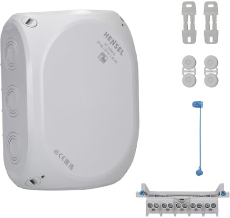 Hensel KF 1006 G Kabelabzweigkasten wetterfest IP66 mit Klemme | Feuchtraumdose 2,5-6 qmm 3phasig, 10 qmm 1phasig, mit 5-poliger Klemme, für Outdoor & Keller, grau