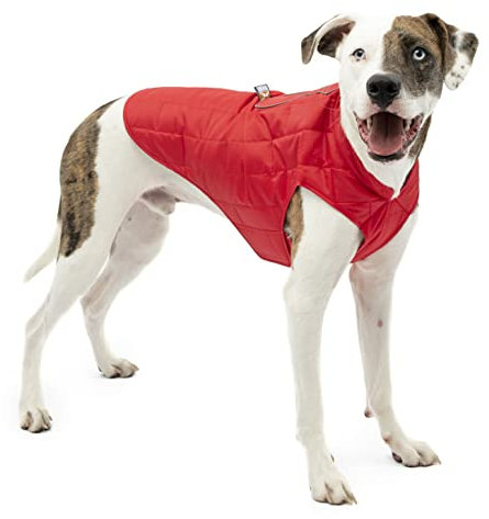 Kurgo Loft Hundejacke, Mit Hundegeschirr kombinierbar, Wasserdicht und reflektierend, Ideal für den Winter, Größe M, Grau/Rot