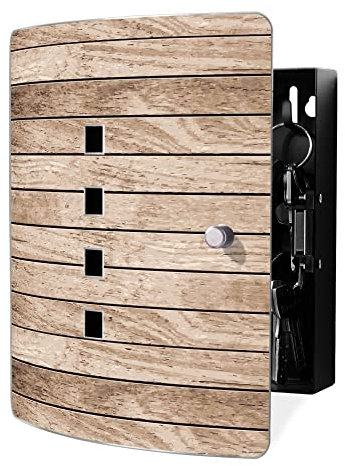 banjado Design Schlüsselkasten aus Edelstahl für 10 Schlüssel/Schlüsselbox zur Schlüsselaufbewahrung 24 x 21,5 x 7cm groß mit praktischem Magnetverschluss/Motiv Blasse Holzlatten