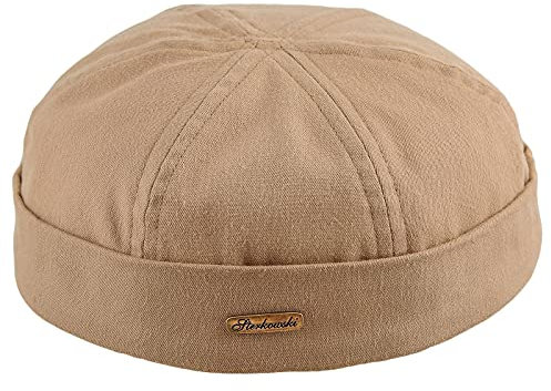 Sterkowski Docker Fischermütze Herren Kurz | Baumwolle Kappe Ohne Schirm | Fisherman Mütze Herren Trawler Herrenmütze Damenmütze Hafenmütze Fischermütze Sommer Troyermütze Beige 63 cm