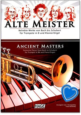 Alte Meister für Trompete in B und Klavier/Orgel - Beliebte Werke von Bach bis Schubert - Notenbuch mit bunter herzförmiger Notenklammer