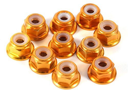 Sechskantmuttern, selbstsichernd, 10 Stück CNC-Nüsse aus Aluminium mit Flanschen aus Nylon, selbstsichernd, Metallmuttern (M3 Gold)