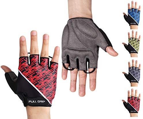 FULL GRIP Halbfinger Fahrradhandschuhe für Männer & Frauen mit stoßdämpfender, Rutschfester und widerstandsfähiger Handinnenfläche für den Radsport inkl. gratis Trainings E-Book (Rot, M)