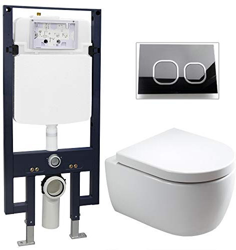 WC-Komplettpaket 22: WC NT2039 und Soft-Close Sitz mit Vorwandelement G3008 und Betätigungsplatte vorne, Betätigungsplatte:Modell schwarz Glas