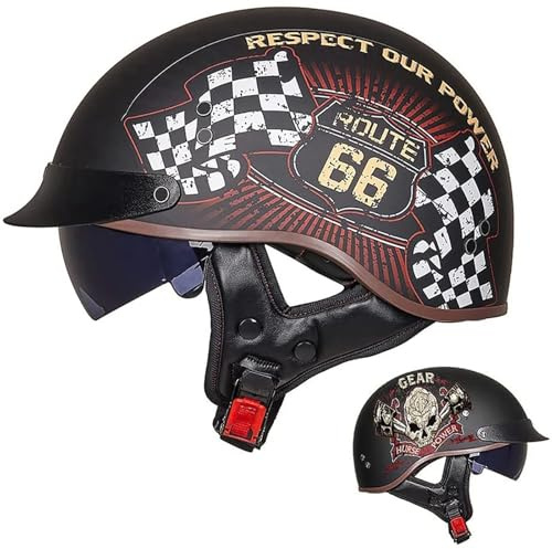 Casque Moto Homme Homologué ECE Vintage Demi Casque Bol pour Moto Scooter Homme Pilote Jet Personnalité avec Pare-Soleil et Doublure Intérieure Amovible