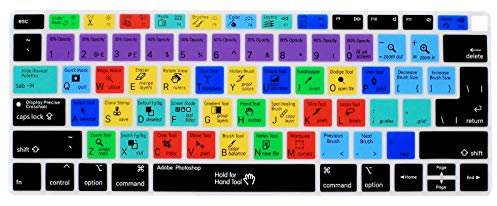 MMDW Shortcuts Hotkey-Tastatur-Abdeckung kompatibel mit MacBook Air 2018, 33,8 cm (13,3 Zoll) A1932 mit Retina-Display und Touch-ID, Silikon, weiche Schutzfolie, USA/EU Version Adobe Photoshop