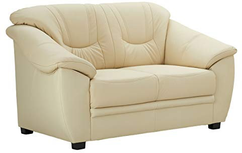 Cavadore 2-Sitzer Savana / 2er Ledersofa mit Federkern im klassischen Design / 148 x 90 x 90 / Echtleder Weiß