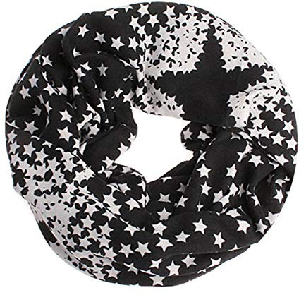 WANSSY® Loop-Schal Damen Rundschal Schlauch-Schal Feinstrick doppellagig warm kuschelig hochwertig mit Sterne Katze Totenkopf Eule Kette Muster (Ausfließend Sterne Schwarz)