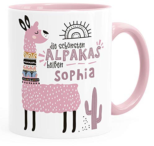 SpecialMe®Kaffeetasse Spruch Die schönsten Alpakas heißen eigener Name personalisierte Namenstasse iLama ndividuelle Namensgeschenke inner-rosa Keramik-Tasse