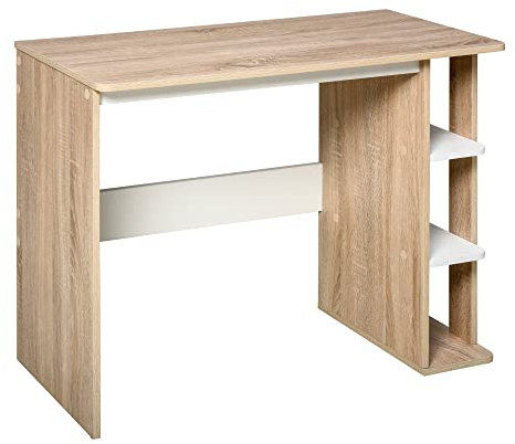 HOMCOM Bureau Informatique Table d'ordinateur dim. 100L x 44l x 74H cm 3 étagères latérales en Bois Couleur chêne Clair Blanc, pour Travail, Moderne