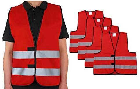 4business 4 Stück Signalweste rot für Erwachsene Größen S - 3XL Polyester waschbar Sicherheitsweste 4er Set (S/M)