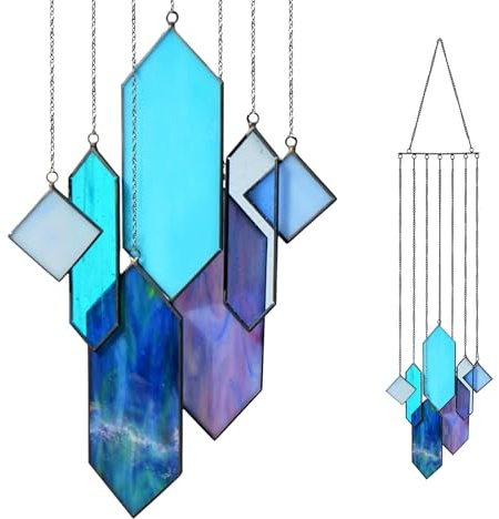 Sensory4u Buntglas-Sonnenfänger zum Aufhängen, Wandkunst-Element, Erdtöne, modernes Design, Heimdekoration oder Garten, Sonnenfänger (blau)
