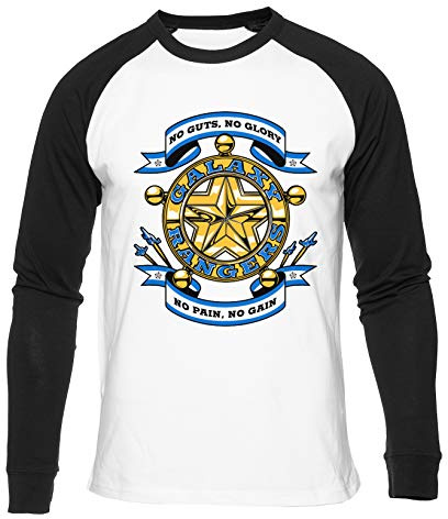 Galaxy Rangers No Guts No Glory No Pain No Gain Baseball T-Shirt Herren Damen Unisex Weiß Rundhals Lange Ärmel Bio-Baumwolle Tee Men's White