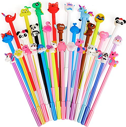 yuechen 30 Pcs Student Süße Cartoon Gelschreiber, Kinder Tier Cartoon Gelstift, Schule, Mitgebsel,Geschenk