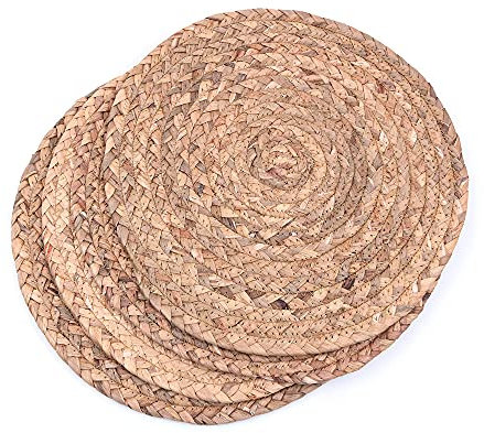 Alnicov Woven Placemats for Dining Table Set of 4,Natural Water Hyacinth Weave Placemat,Handmade Woven Placemats Heat Resistant Non-Slip 11.8 Inches(30cm)
