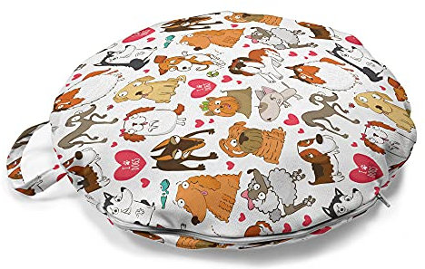 ABAKUHAUS Hundeliebhaber Rundes Bodenkissen mit Griff, Bullterrier mit Doberman, dekoratives Kissen für Wohnzimmer & Schlafsäle, 45 cm, Mehrfarbig