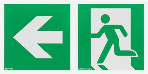 notlok Safety Work – Panneau Sortie de Secours photoluminescent [15x30 cm] | Bloc secours PVC + ruban adhésif | Issue d’Urgence | Panneaux de Sécurité | DIN EN ISO7010, DIN67510 | Multi-configurations