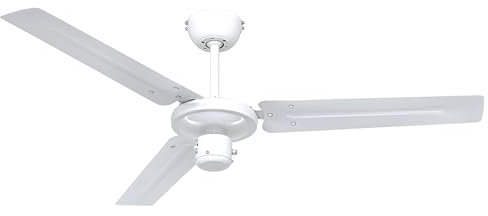 CasaFan TRISTAR-Z Deckenventilator - Leiser Ventilator mit 3 Flügeln in Weiß & 59W Motor | Luftzirkulation für Räume bis 20 qm & Schrägenmontage bis 16° | mit Zugschalter | Ø 122 cm | Weiß