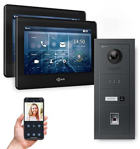 Goliath Hybrid | 2-Draht | Full-HD Video Türsprechanlage | App | 1-Fam | 2 x Full-Touchscreen 7 | Aluminium Unterputz Türstation | + Fingerprint | 180° Ultra-Weitwinkel | AV-BUS-642