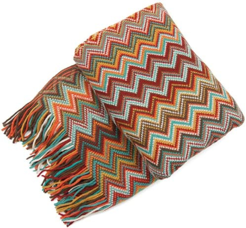 VANJOROY Große böhmische Decke mit Quasten, warm, weich, gemütlich, dekorativ, für Sofa, Bett, Möbel (330 x 453 cm, rot)