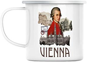 Fabulous Emaillierter Metallbecher 284ml Vienna Vintage Collage Wien Reisen Österreich Mozart