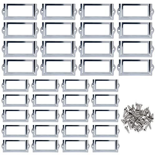 HAOBIN 36 StüCk Etikettenhalter Metall Label Halter Label Rahmen Etikettenrahmen Metall Etikettenhalter Etikettenrahmen Silber Mit Schrauben,RegalschräNken Und AktenschräNken FüR BüRobibliotheken