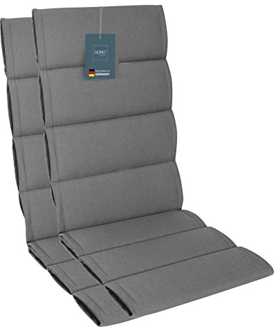 LILENO HOME Gartenstuhl Auflagen als [2er Set - Hochlehner] in Mittelgrau Sundance - Bequeme Liegen als Sitzauflagen für Gartenmöbel - Stuhlkissen für Gartenstühle und Klappstühle