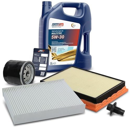 ATEC Germany Inspektionspaket Filterset mit 1x Ölfilter; 1x Luftfilter; 1x Innenraumfilter; 1x Ölablassschraube; 1x Motoröl 5W-30 MULTITEC SAE 5 l, KOMPATIBEL MIT - FORD FIESTA 5 Mk5, FUSION