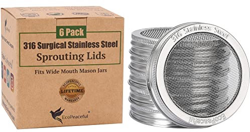 Ball Kerr 6 Pack 316 Surgical Stainless Steel Sprouting Lids - Mesh, Strainer, Sprout Lids - One-Piece, Rust-Proof (For Wide Mouth Mason Jars 3 38 Outer )