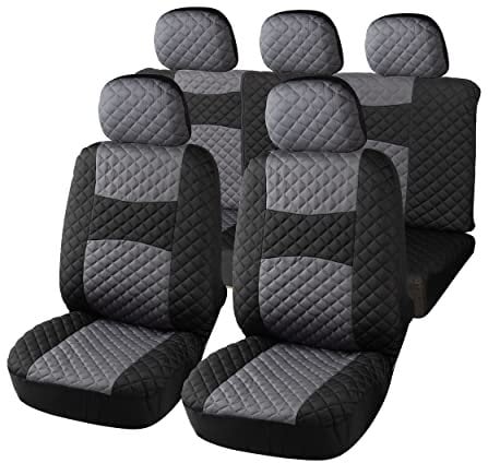 Auto Accessori Lupex - A20 Coprisedili per auto universali, colore Grigio Nero, tessuto poliestere trapuntato, set fodere protezione sedili anteriori e posteriori, copri-sedile con zip