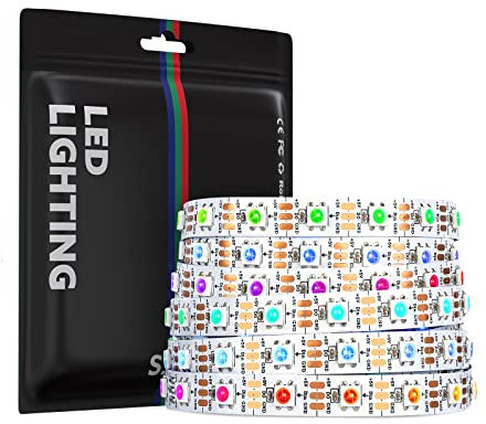 SEZO WS2812B ECO 5M 300LEDs DC5V Einzeln Adressierbaren LED Streifen Individuell SMD5050 RGB 300 Pixel Traumfarbe Programmierbar Neopixel LED Lichtband Strip Flexible IP30 Nicht Wasserdicht Weiß PCB