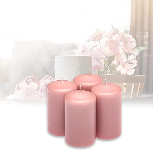 Candelo 4er Set Stumpenkerzen Weihnachten Ambiente Kerzen - Rosa - 4,8cm x 6,2cm - Advent Kerze Weihnachtsdekoration - Weihnachtskerzen Adventskranz
